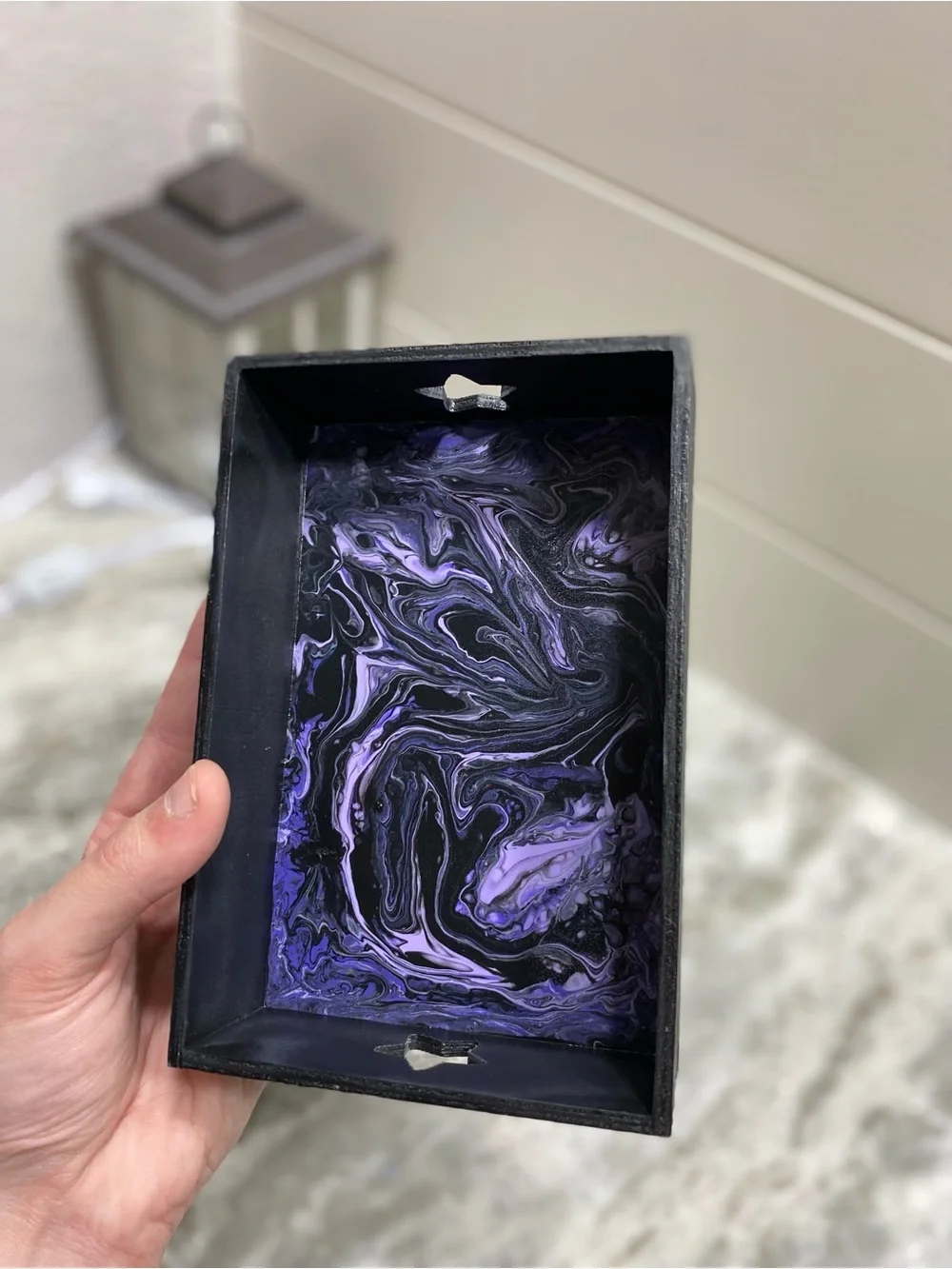 Hand-Crafted Purple & Black Wooden Tray